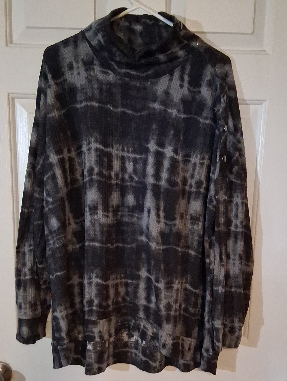 French Laundry Black & Gray Tie-Dye Turtleneck Sweater